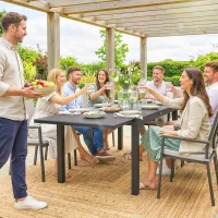 Outsunny Expandable Outdoor Dining Table, 55"-95" Patio Table with Tempered Glass Top and Aluminum Frame, Black(m-10)