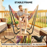 Outsunny Patio Hammock with Stand, Fabric Outdoor Hammock Bed with Stand for Beach, Yard, Bedroom, Indoor, Outdoor, Muti-Colored(m-6)