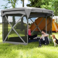 Outsunny 11 x 11ft Pop Up Gazebo Screen Tent with Removable Roof Cover, Roll-up Wind Panels for Camping, Backyard, Dark Gray(m-10)
