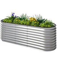 Outsunny Galvanized Raised Garden Bed, 6 x 2 x 2 ft Modular Metal Garden Beds with Rubber Strip Edging, Silver(m-2)