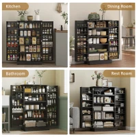 HOMCOM 41" Kitchen Pantry Cabinet with 5-tier Shelving, 12 Spice Racks, Anti-Tipping, 2-Door Storage Cabinet with 3-Level Adjustable Shelves, Black(m-7)