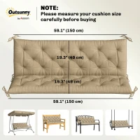 Outsunny 3-Seater Outdoor Bench Swing Chair Replacement Cushions for Patio Garden, Beige(m-3)