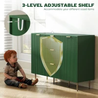 HOMCOM Modern Kitchen Storage Cabinet, Sideboard Buffet Cabinet w/ 3 Drawers and Adjustable Shelves for Kitchen Hallway, Green(m-9)