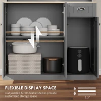 HOMCOM 71" Buffet with Hutch, Modern Farmhouse Kitchen Pantry Storage Cabinet with Microwave Oven Countertop, Drawer, Gray(m-6)