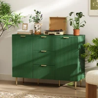HOMCOM Modern Kitchen Storage Cabinet, Sideboard Buffet Cabinet w/ 3 Drawers and Adjustable Shelves for Kitchen Hallway, Green(m-10)