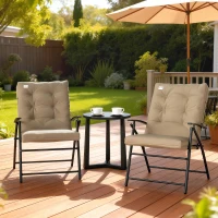 Outsunny Set of 2 Outdoor Folding Chairs with Adjustable Backrest, Padded Camping Chairs for Outdoor Events, Khaki(m-10)