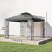 Outsunny 10'x10' Garden Gazebo Patio Canopy Portable Party Event Backyard w/ Mosquito Netting Dark Grey(m-3)