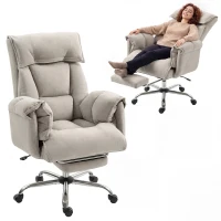 HOMCOM High Back Office Chair, Reclining Desk Chair with Footrest, High Resilience Foam, Rolling Wheels, Light Taupe Gray(m-11)