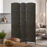 HOMCOM Room Divider, 3 Panel Folding Privacy Screen, 70.9" Tall Portable Weave Partition Wall Divider for Bedroom, Coffee(m-7)
