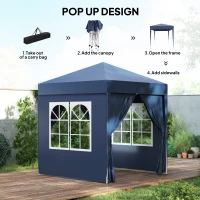 Outsunny 6.6'x6.6' Pop Up Canopy Tent with Sidewalls, Instant Sun Shelter Camping Gazebo with Carry Bag, Blue(m-4)