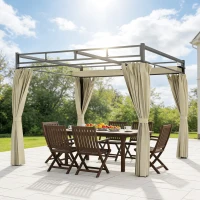 Outsunny 10' x 10' Outdoor Gazebo, Retractable Pergola Canopy with Curtains, UPF30+ Free Standing Metal Pergola Kit, Beige(m-10)