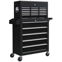 HOMCOM 14 Drawer Rolling Tool Chest, Lockable Tool Storage Cabinet with Detachable Top Toolbox, Protective Liner, Black(m-11)