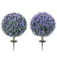 HOMCOM 2 Pack 1.3ft Artificial Ball Eucalyptus Topiary with Ground Stake, UV Resistant Faux Greenery for Indoor Outdoor(m-11)