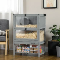 PawHut Wooden Hamster Cage with Storage Shelf, Large Rat Mouse Habitat Including Seesaw, Small Animal Cage with Sliding Tray, Wide Ramp for Racing, Running Wheel, 35.5" H(m-2)