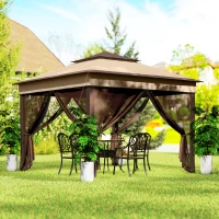 Outsunny 10.7 x 10.7ft Pop Up Gazebo, Adjustable Instant Sun Shelter with UV30+ Roof Cover, Removable Mesh Curtains, Beige(m-8)
