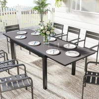 Outsunny Expandable Outdoor Dining Table, 55"-95" Patio Table with Tempered Glass Top and Aluminum Frame, Black(m-8)