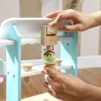 Qaba Wooden Ice Cream Toy Shop Kids, Pretend Play Food Store with Toy Food and Oven for Boys and Girls Aged 3+(m-9)