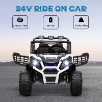 Qaba 2 Seater 24V Kids Electric Car w/ Remote Control, 3 Speed, LED Lights, Music, Horn, Spring Suspension, Slow Start, White(m-4)