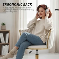 HOMCOM Office Chair, Vanity Chair with Woven Back, Adjustable Height, Rolling Wheels, Cream White(m-4)