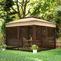 Outsunny 10.7 x 10.7ft Pop Up Gazebo, Adjustable Instant Sun Shelter with UV30+ Roof Cover, Removable Mesh Curtains, Beige(m-10)