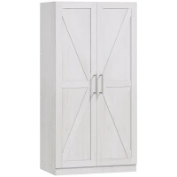 HOMCOM Wardrobe Cabinet with 2 Barn Doors and Hanging Rod, Farmhouse Armoire Wardrobe Closet for Bedroom, White Wood Effect(m-12)