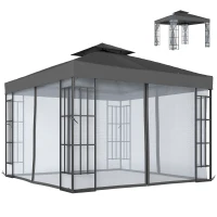 Outsunny 10'x10' Garden Gazebo Patio Canopy Portable Party Event Backyard w/ Mosquito Netting Dark Grey(m-11)