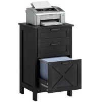 HOMCOM Vertical File Cabinet with 3 Drawers, Rustic Farmhouse Office Storage Cabinet for A4, Letter Size, Distressed Black(m-11)