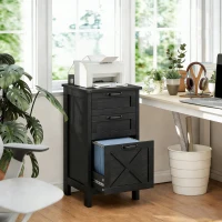 HOMCOM Vertical File Cabinet with 3 Drawers, Rustic Farmhouse Office Storage Cabinet for A4, Letter Size, Distressed Black(m-10)