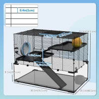 PawHut Hamster Cage, Gerbil Cage with Glass Basin for Small Hamsters, Black(m-3)