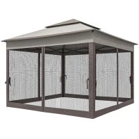 Outsunny 11' x 11' Pop Up Canopy 2-Tier Soft Top Shelter Event Tent w/ Netting Carry Bag for Patio Backyard Garden, Mixed Grey(m-2)
