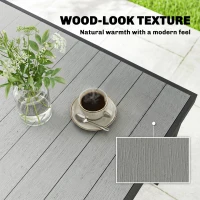 Outsunny Rectangular Patio Table for 6, Outdoor Dining Table with Wood-Plastic Composite Top and Steel Frame for Garden, Grey(m-4)