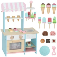 Qaba Wooden Ice Cream Toy Shop Kids, Pretend Play Food Store with Toy Food and Oven for Boys and Girls Aged 3+(m-11)