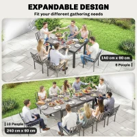 Outsunny Expandable Outdoor Dining Table, 55"-95" Patio Table with Tempered Glass Top and Aluminum Frame, Black(m-4)