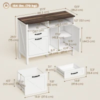 HOMCOM Lateral Filing Cabinet for Letter/A4 Hanging Files, File Cabinet with Open Compartments for Home Office, White(m-3)