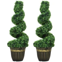 HOMCOM Set of 2 Artificial Plants, Topiary Spiral Boxwood Trees with Pot, for Home Indoor Outdoor Decor, 90cm(m-2)