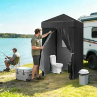 Outsunny 4 x 4 ft Compact Pop Up Canopy Tent, UPF 50+ Changing Room, Portable Instant Privacy Canopy with Mesh Window, Black(m-1)