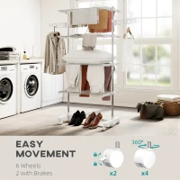 HOMCOM Garment Drying Rack Stainless Steel Folding Clothes Hanging Rack with Side Wings Castors for Indoor Outdoor White(m-7)