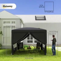 Outsunny 10'x10' Outdoor Pop Up Party Tent Wedding Gazebo Canopy with Carrying Bag (Black)(m-3)