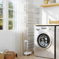 HOMCOM Garment Drying Rack Stainless Steel Folding Clothes Hanging Rack with Side Wings Castors for Indoor Outdoor White(m-12)