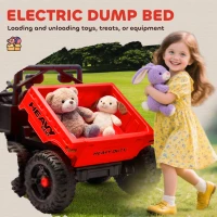 Qaba 24V 4WD Kids Ride On Truck with 6 Wheels Electric Ride On Car with Remote, Dump Bed for 3-8 Years, Red(m-6)