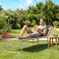 Outsunny Folding Outdoor Lounge Chair Reclining Tanning Chair with Breathable Mesh Fabric for Patio Garden Pool, Brown(m-1)