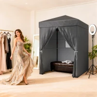Outsunny 5 x 5 ft Compact Pop Up Canopy Tent, UPF 50+ Changing Room, Portable Instant Privacy Canopy with Mesh Window, Dark Grey(m-10)
