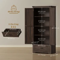 HOMCOM 69" Tall Farmhouse Kitchen Pantry Cabinet with 2 Doors, Drawer and Adjustable Shelves, Dark Brown(m-3)