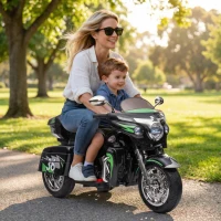 2-Seat 12V Kids Electric Ride-On Motorcycle with Storage Trunk, 3-Wheel Motorbike with MP3 and Bluetooth, 43.5'' L x 19'' W x 26.5'' H, Black(m-1)