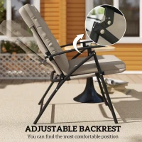Outsunny Set of 2 Outdoor Folding Chairs with Adjustable Backrest, Padded Camping Chairs for Outdoor Events, Khaki(m-6)