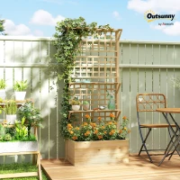 Outsunny Wooden Raised Garden Bed with Trellis and Roof, Elevated Planter Box with 2 Shelves, Drainage Hole and Liner, Natural(m-2)