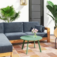 Outsunny Round Outdoor Side Table, Patio Coffee Table with Metal Frame and Non-Slip Foot Pads, Green(m-1)