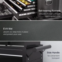 HOMCOM 14 Drawer Rolling Tool Chest, Lockable Tool Storage Cabinet with Detachable Top Toolbox, Protective Liner, Black(m-7)