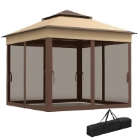 Outsunny 10.7 x 10.7ft Pop Up Gazebo, Adjustable Instant Sun Shelter with UV30+ Roof Cover, Removable Mesh Curtains, Beige(m-2)