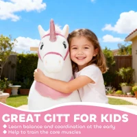 Qaba Ride on Unicorn Toy for Kids 4-7 Years, 37.8 Inch Plush Baby Rocking Horse with Wheels, No Battery Required, White(m-7)